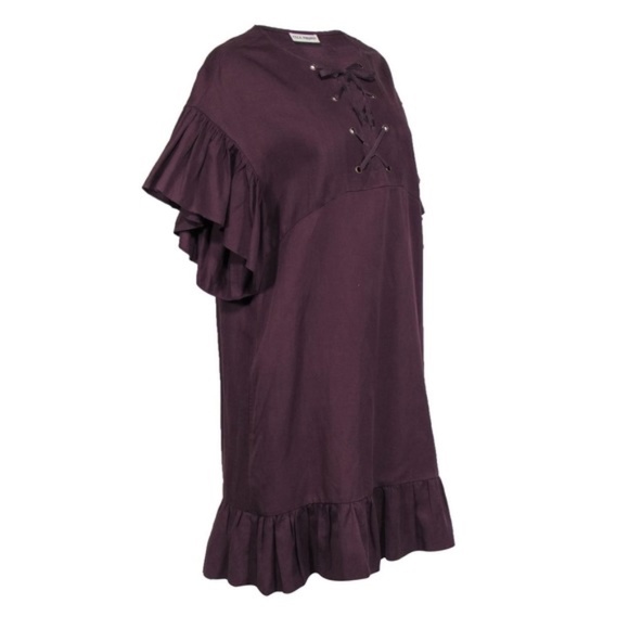 ULLA JOHNSON MARIANNE TWILL LACE-UP SHIFT DRESS SZ 0 BORDEAUX G8523 - Picture 3 of 7